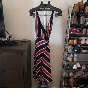 Topshop wrap Striped Dress - Red, Pink, Black